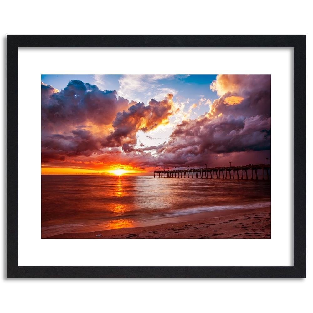 Glezna melnā rāmī - Pier And Sunset 4  Home Trends