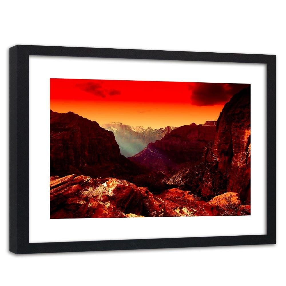 Glezna melnā rāmī - Red Sky Over The Mountains  Home Trends