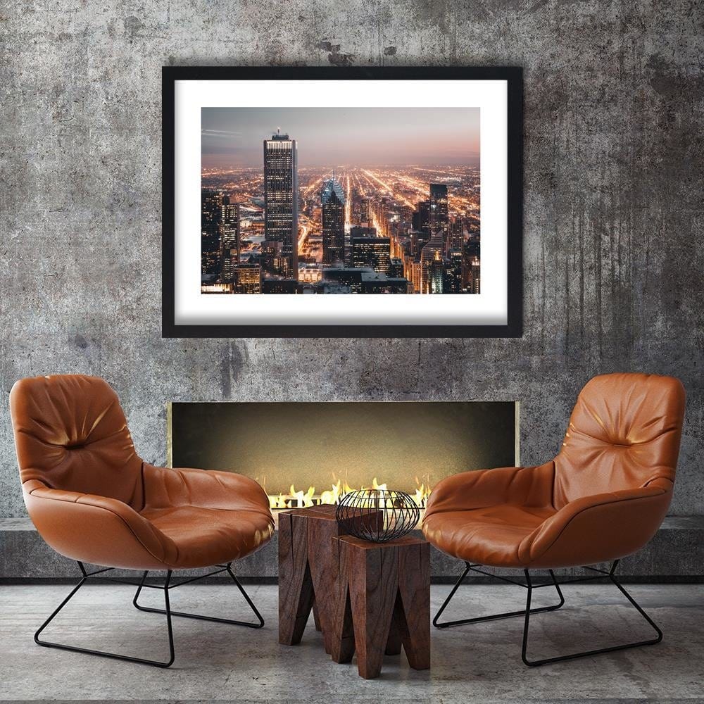 Glezna melnā rāmī - Skyscrapers At Night  Home Trends