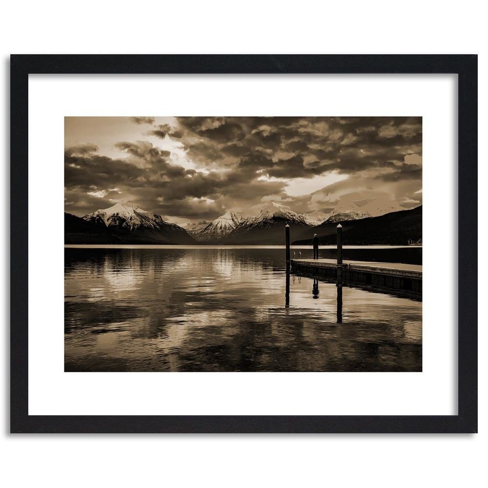 Glezna melnā rāmī - Snowy Mountains Lake 1  Home Trends