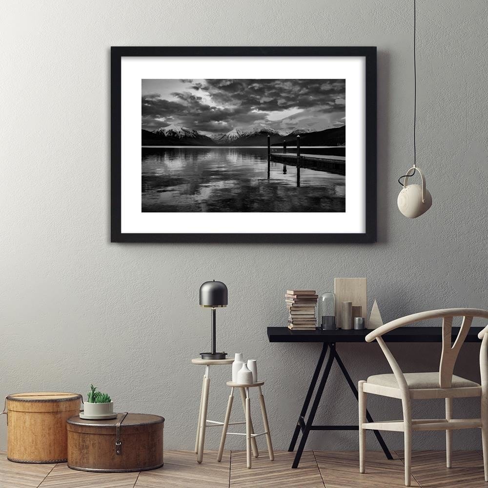 Glezna melnā rāmī - Snowy Mountains Lake 2  Home Trends