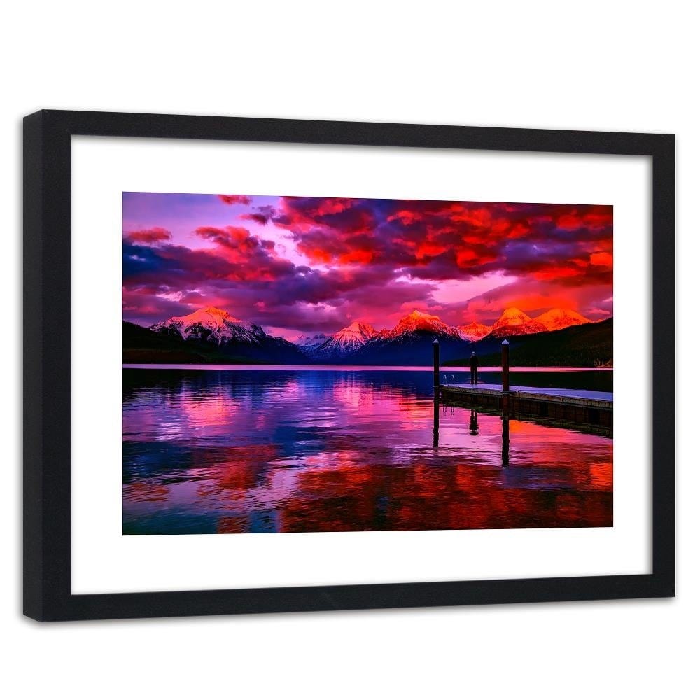Glezna melnā rāmī - Snowy Mountains Lake 4  Home Trends
