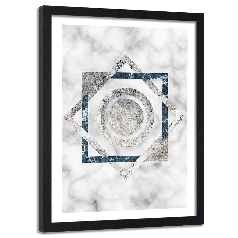 Glezna melnā rāmī - Squares And Circles - Marble  Home Trends