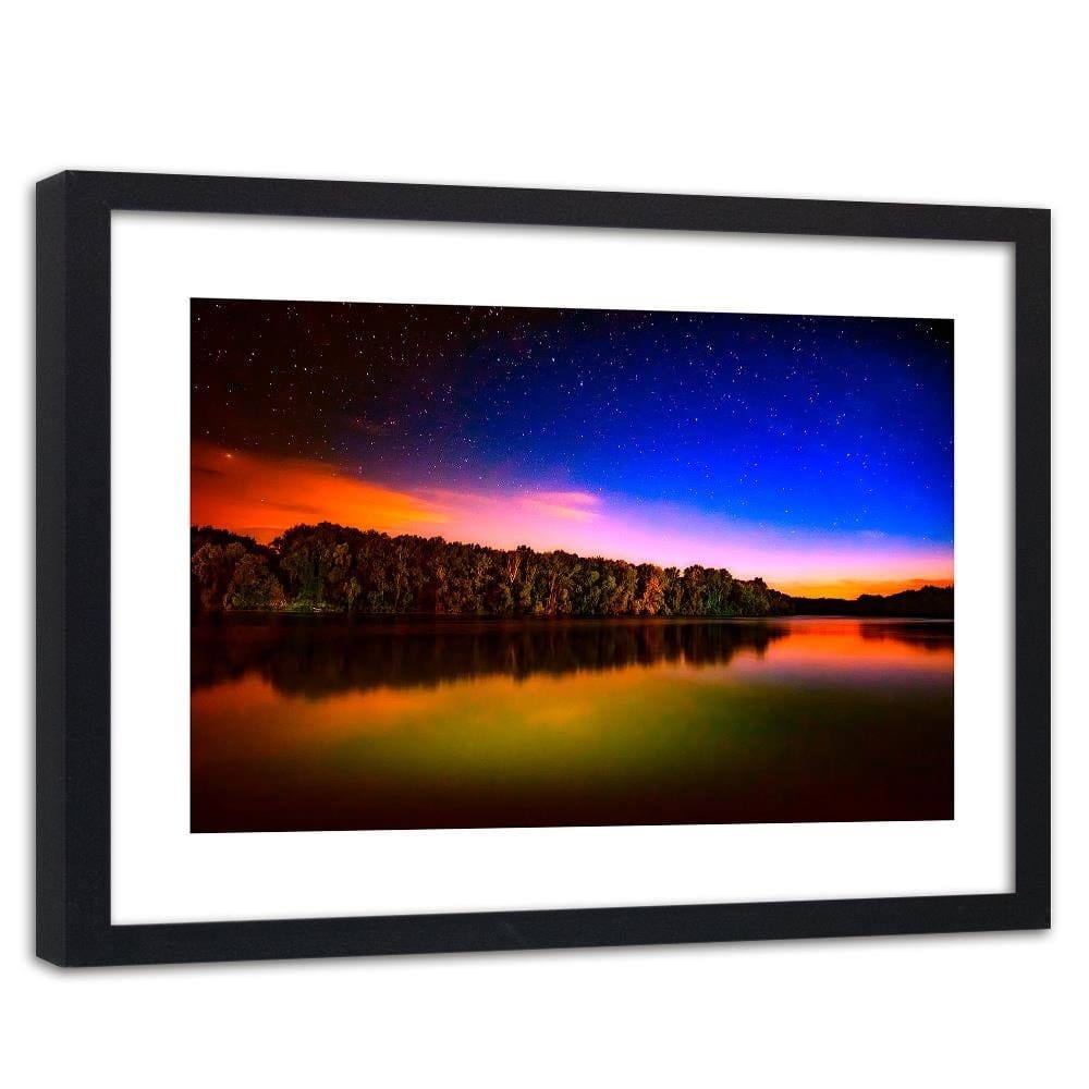 Glezna melnā rāmī - Starry Sky Over The Lake  Home Trends