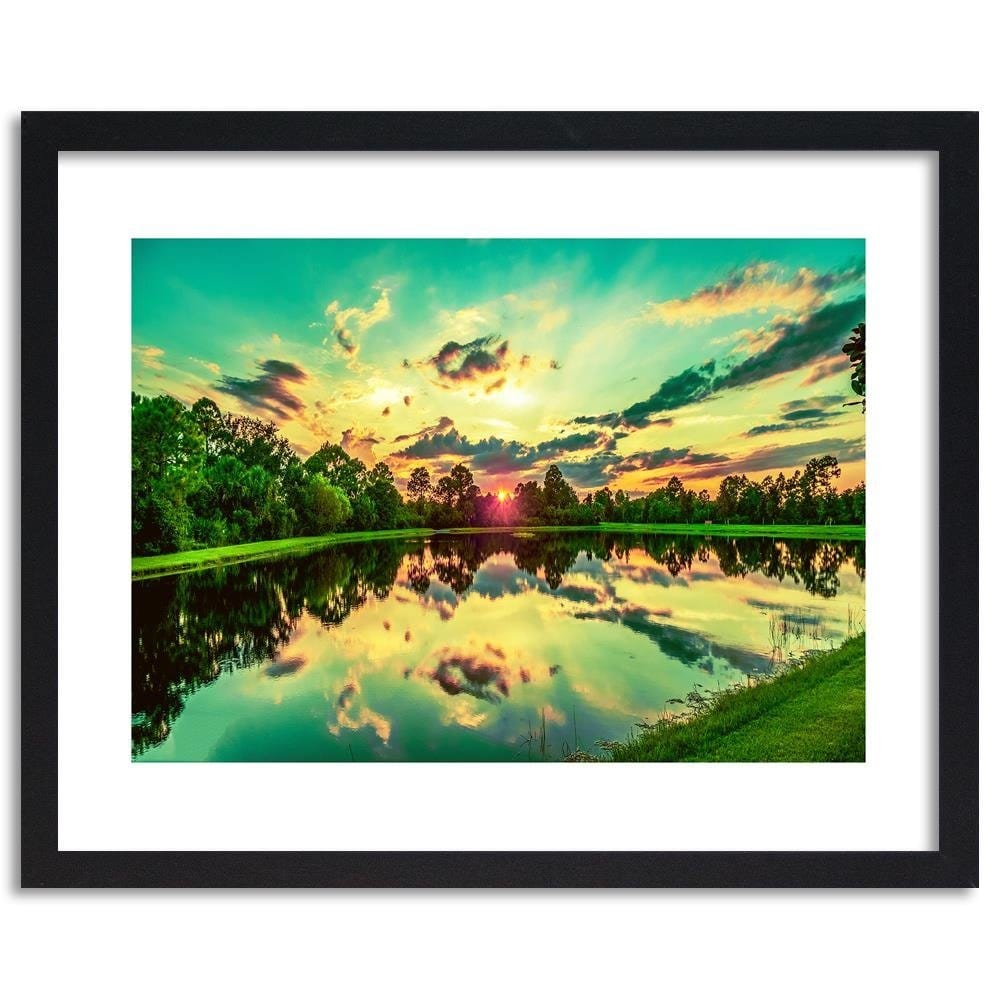 Glezna melnā rāmī - Sunrise Over The Lake  Home Trends