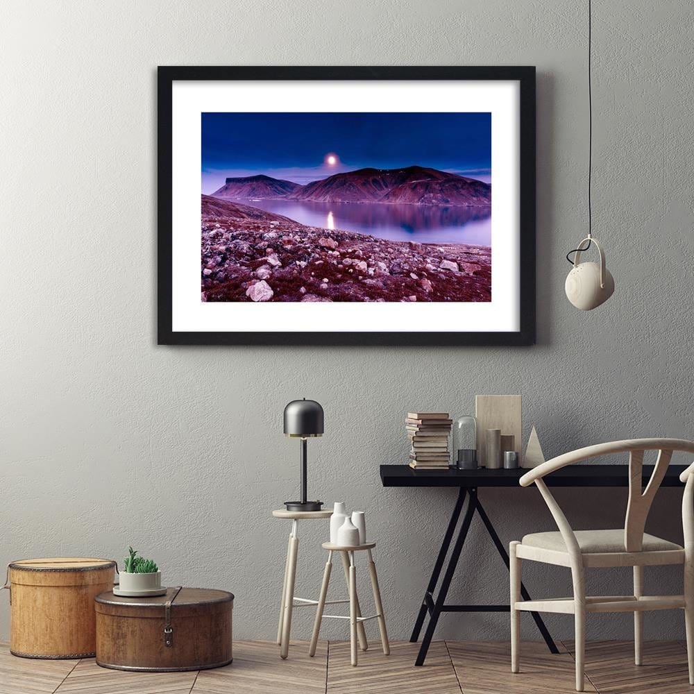 Glezna melnā rāmī - Sunset Over A Mountain Lake 4  Home Trends