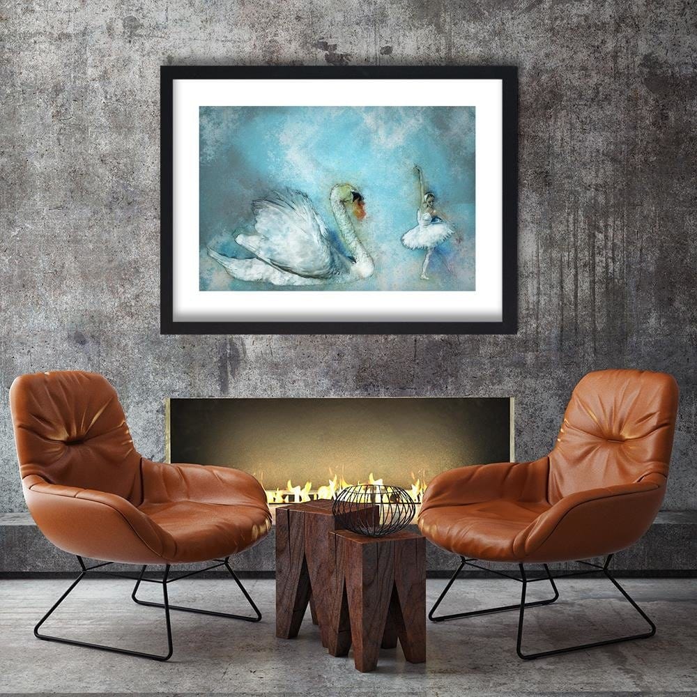 Glezna melnā rāmī - Swan And Ballerina  Home Trends