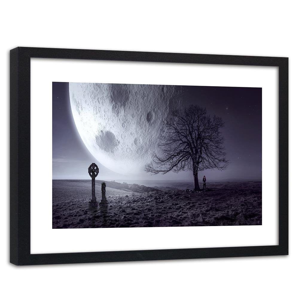 Glezna melnā rāmī - The Huge Moon Above The Earth Fantasy  Home Trends