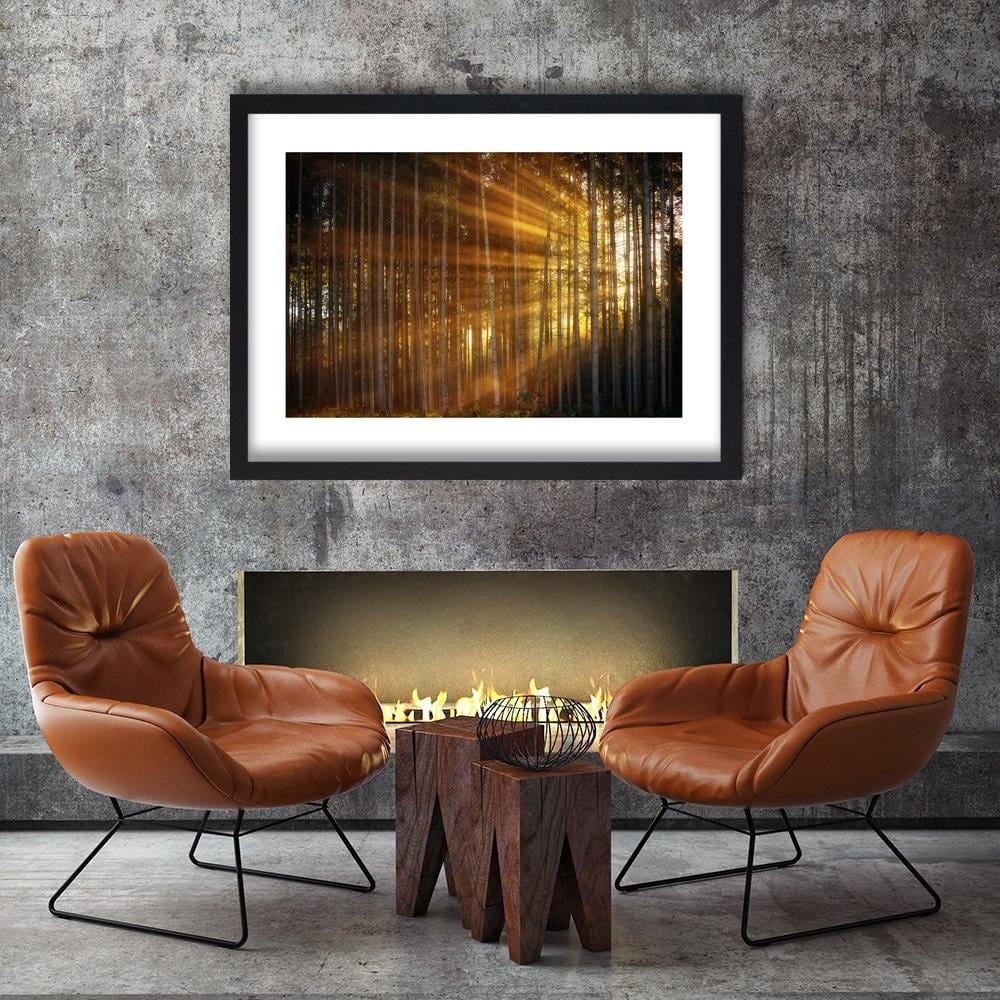 Glezna melnā rāmī - The Rays Of The Sun In The Dense Forest  Home Trends