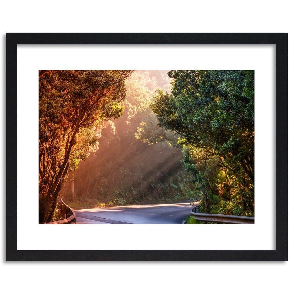 Glezna melnā rāmī - The Rays Of The Sun On The Forest Road  Home Trends