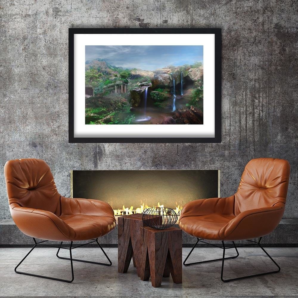 Glezna melnā rāmī - The Ruins Among The Rocks  Home Trends
