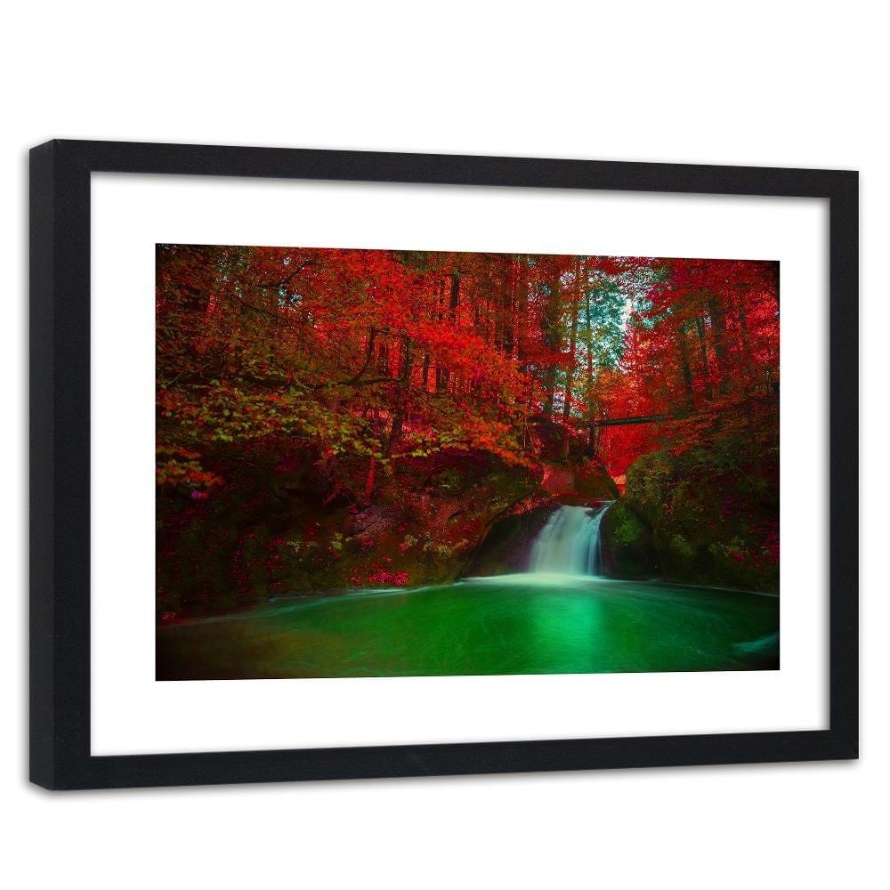 Glezna melnā rāmī - Waterfall And Autumn Trees  Home Trends