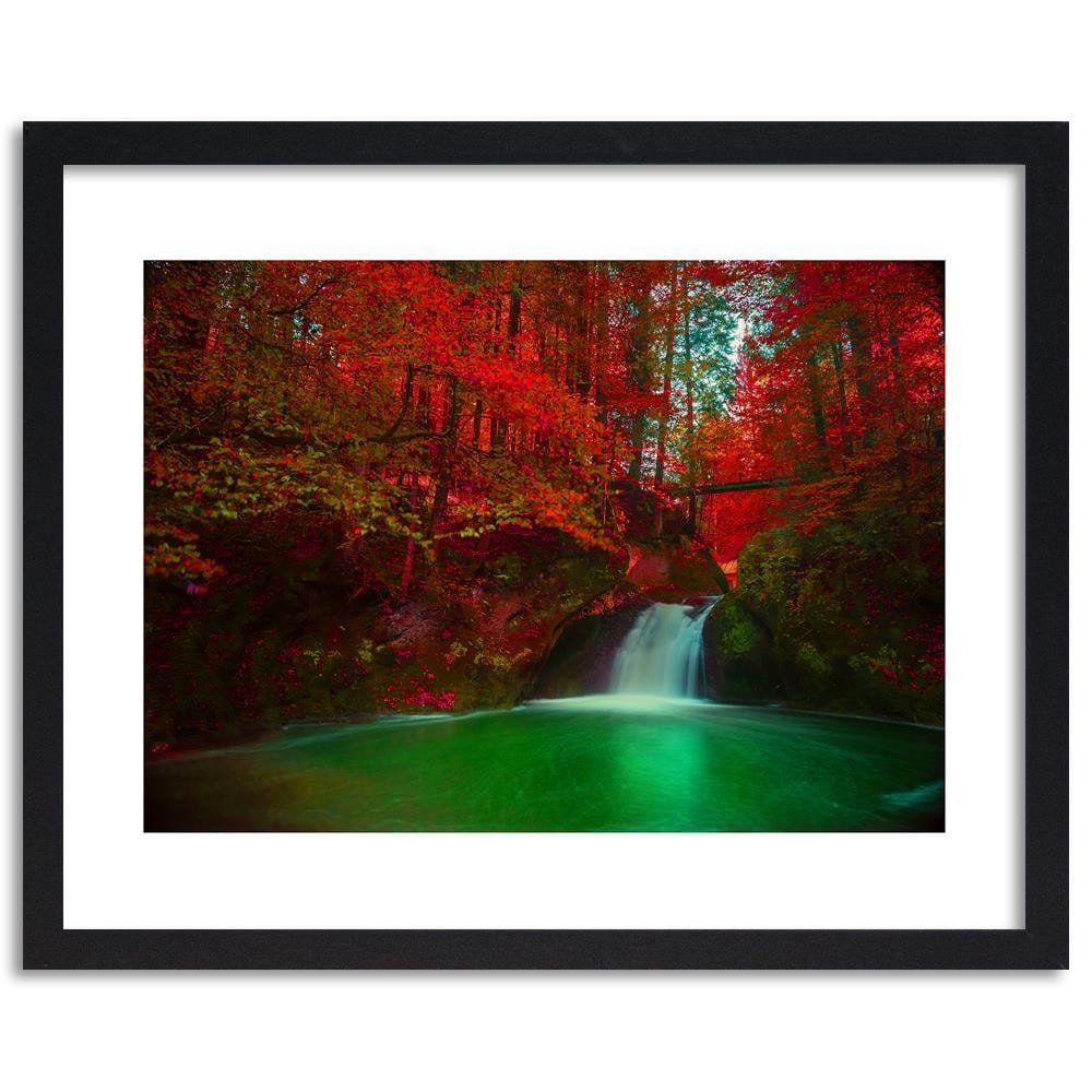 Glezna melnā rāmī - Waterfall And Autumn Trees  Home Trends