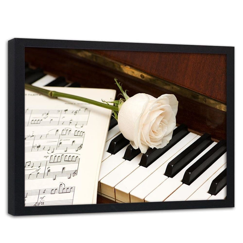 Glezna melnā rāmī - White Rose On The Piano  Home Trends