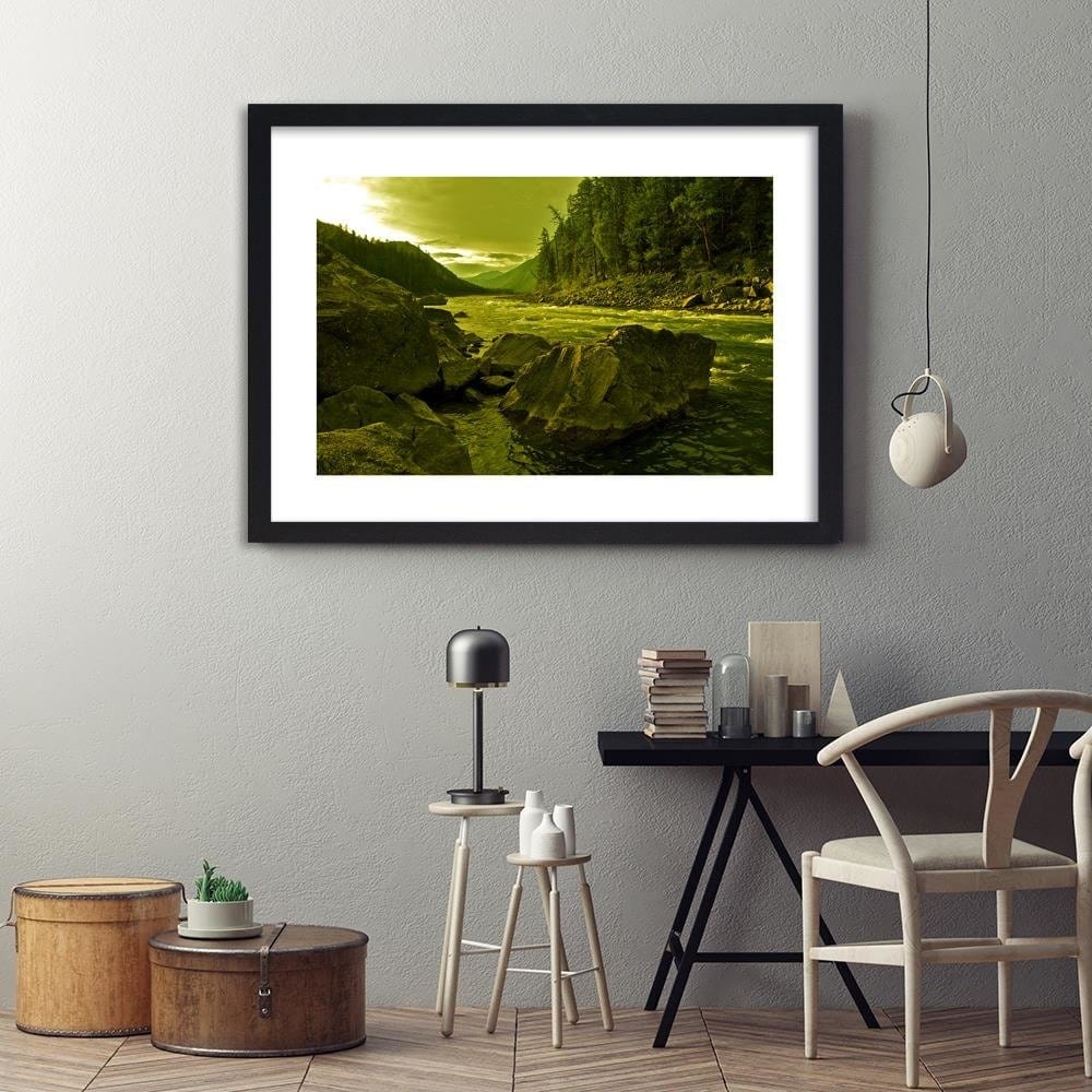 Glezna melnā rāmī - Wild River In The Mountains 3  Home Trends