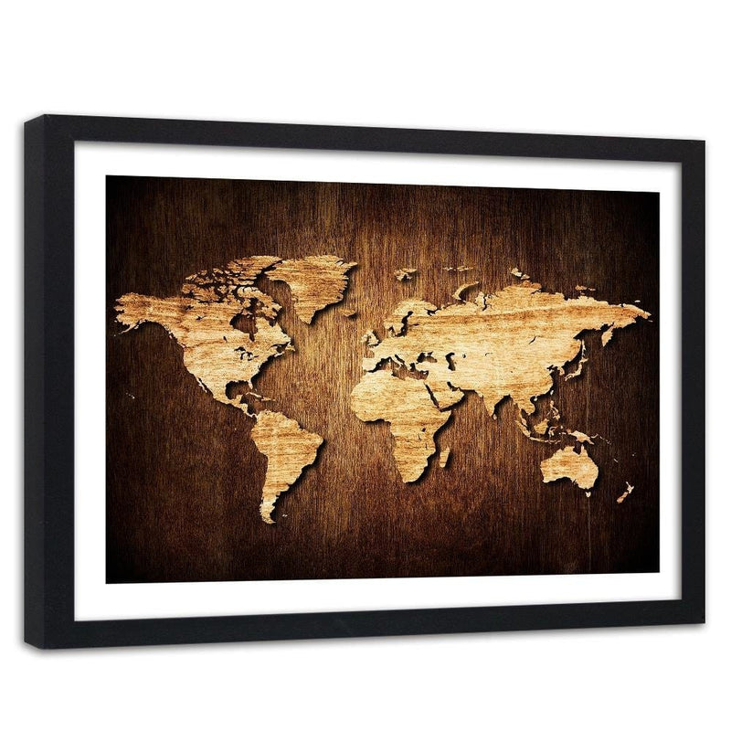 Glezna melnā rāmī - Wooden World Map  Home Trends