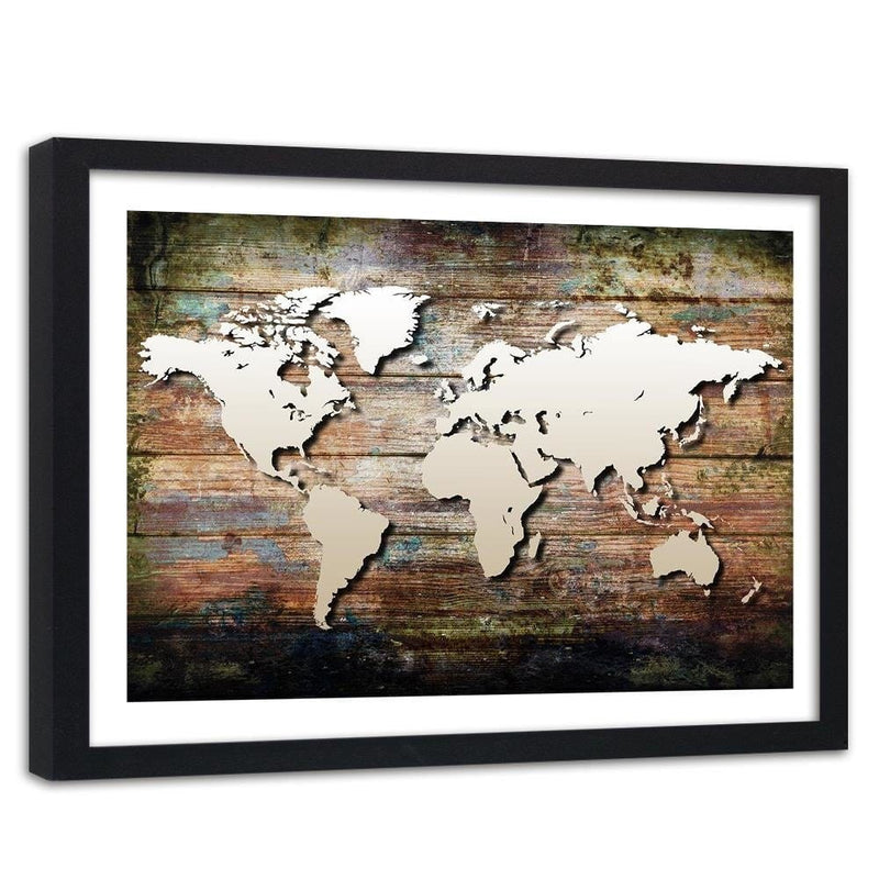 Glezna melnā rāmī - World Map On Old Boards  Home Trends