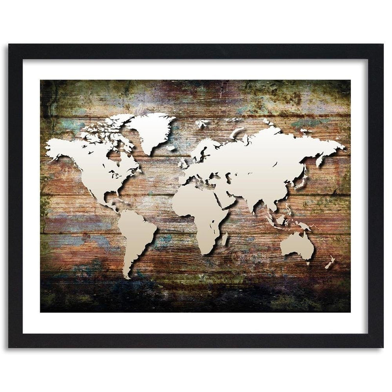 Glezna melnā rāmī - World Map On Old Boards  Home Trends