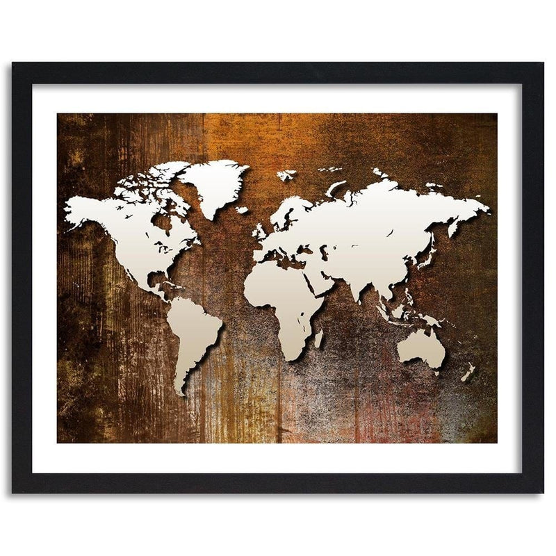 Glezna melnā rāmī - World Map On Wood  Home Trends