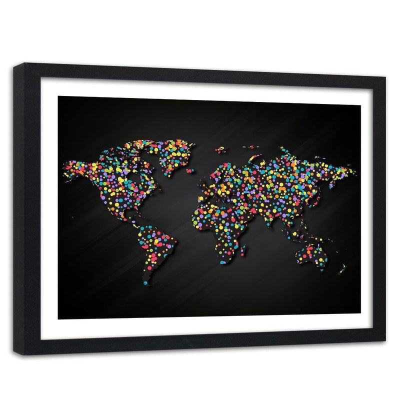 Glezna melnā rāmī - World Map With Colored Dots  Home Trends