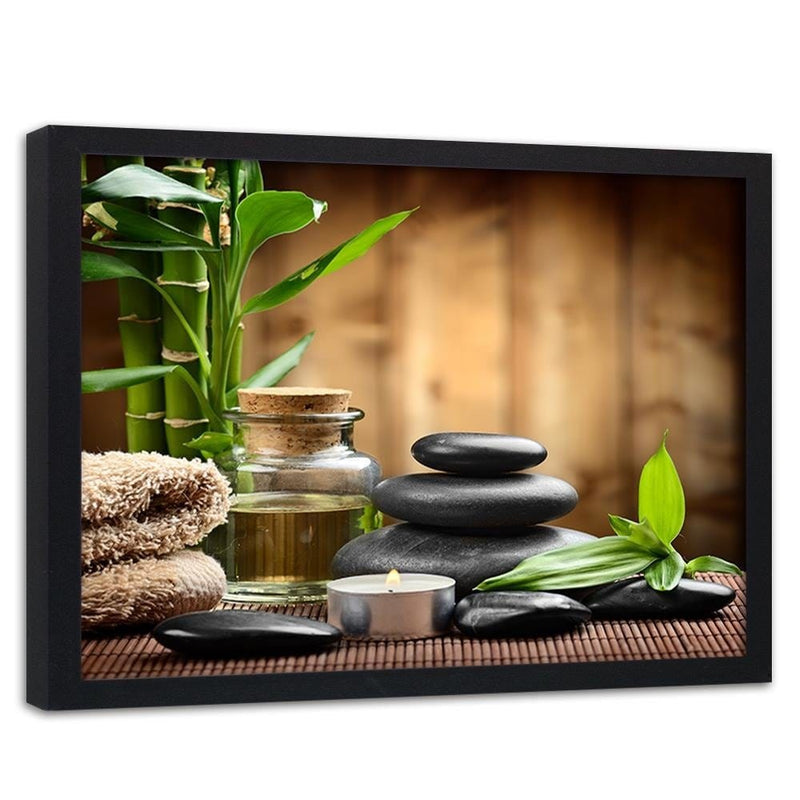 Glezna melnā rāmī - Zen Black Stones And Bamboo  Home Trends