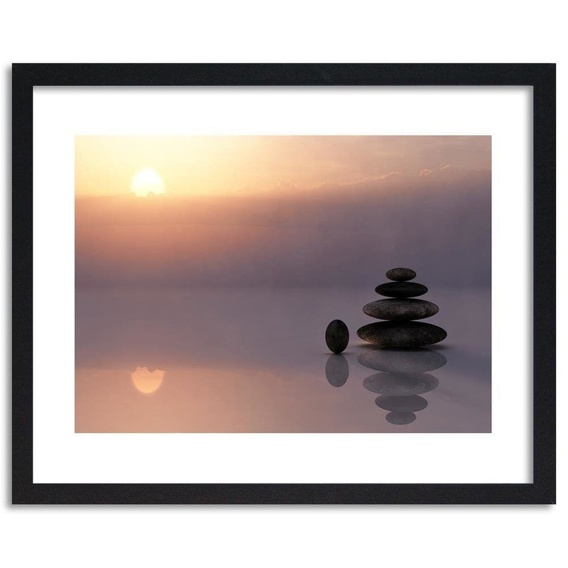 Glezna melnā rāmī - Zen Stones By The Sea  Home Trends