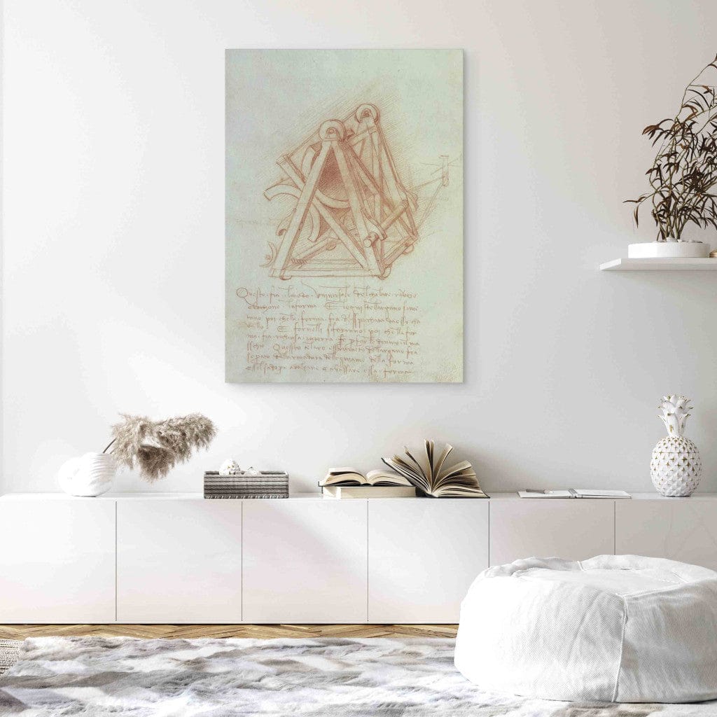 Gleznas reprodukcija - Leonardo da Vinci - Study of the Wooden Framework with Casting Mould for the Sforza Horse, fol. G-ART