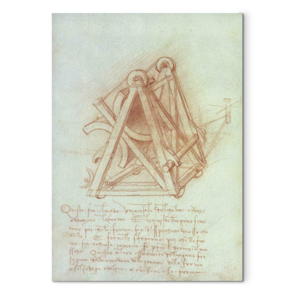 Gleznas reprodukcija - Leonardo da Vinci - Study of the Wooden Framework with Casting Mould for the Sforza Horse, fol. G-ART