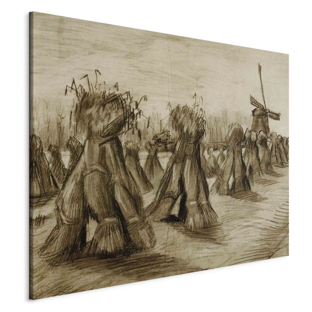 Gleznas reprodukcija - Vincent van Gogh - Wheat Field with Sheaves and a Windmill G-ART