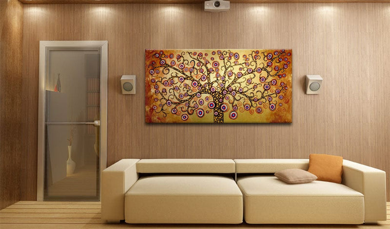 Glezna ar dabas tematiku - Ar rokām gleznota Pāvu koks 120x60 Home Trends