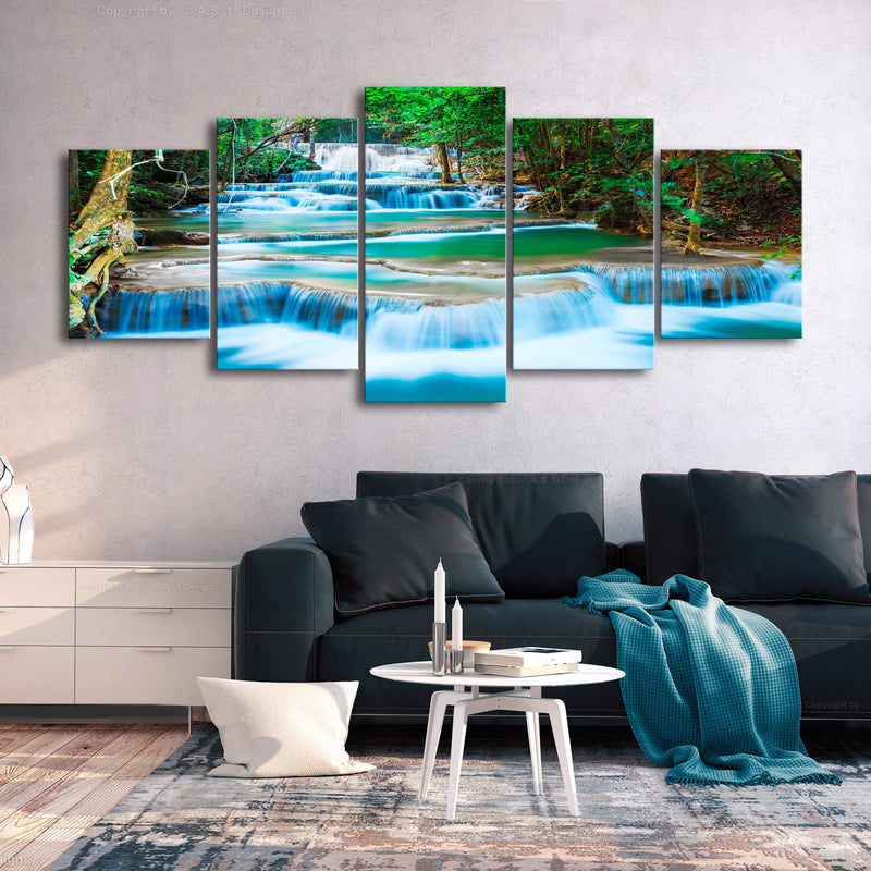 Glezna ar dabas tematiku - Kanchanaburi ūdenskritums (5 daļas) Plata 225x100 Home Trends