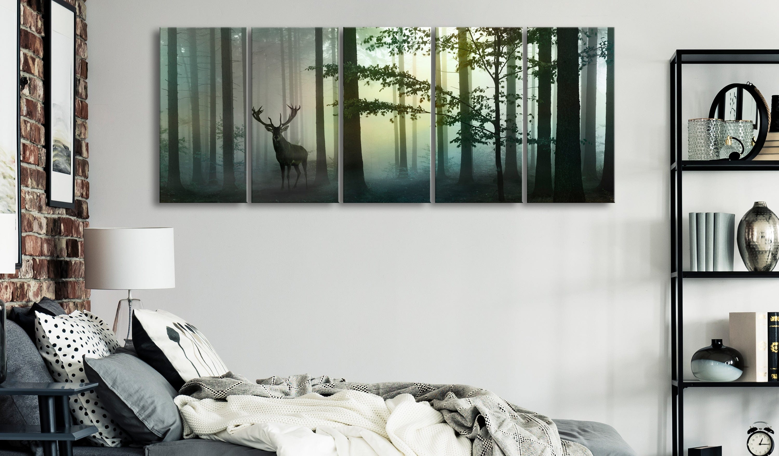 Glezna ar dabu - Rīts (5 daļas), šaura, zaļā krāsā Home Trends