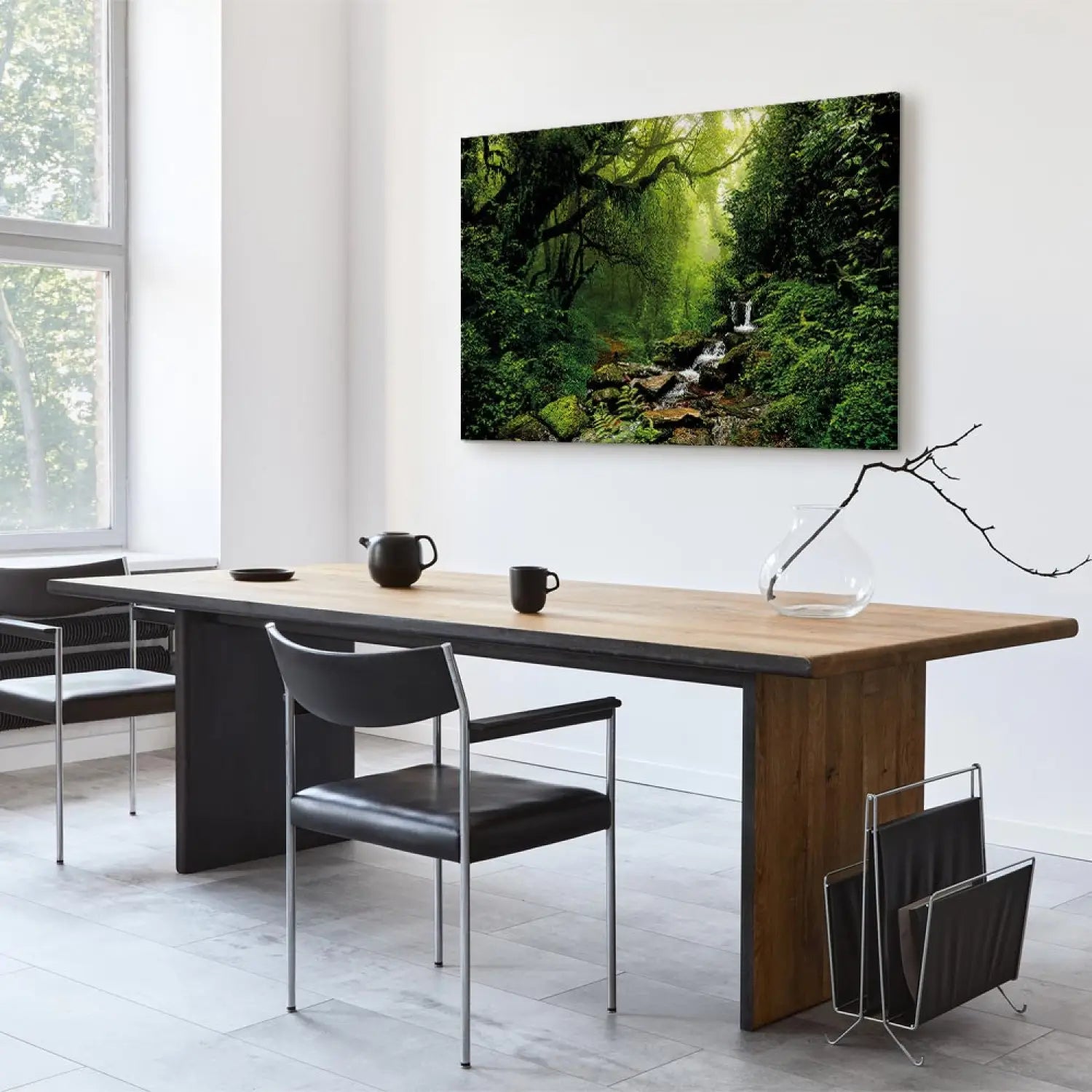 Kanva ar meža motīvu - Ūdenskritums mežā, zaļā krāsā, 98193 Home Trends