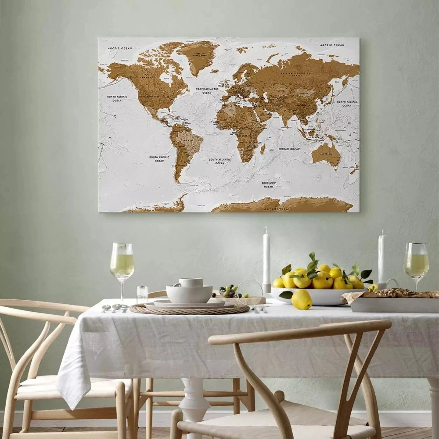 Kanva ar pasaules karti  - Baltā poēzija, 94573 Home Trends