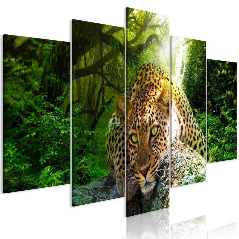 Kanva ar skaistu dabu - Leopard Lying (5 Parts) Wide Green Home Trends