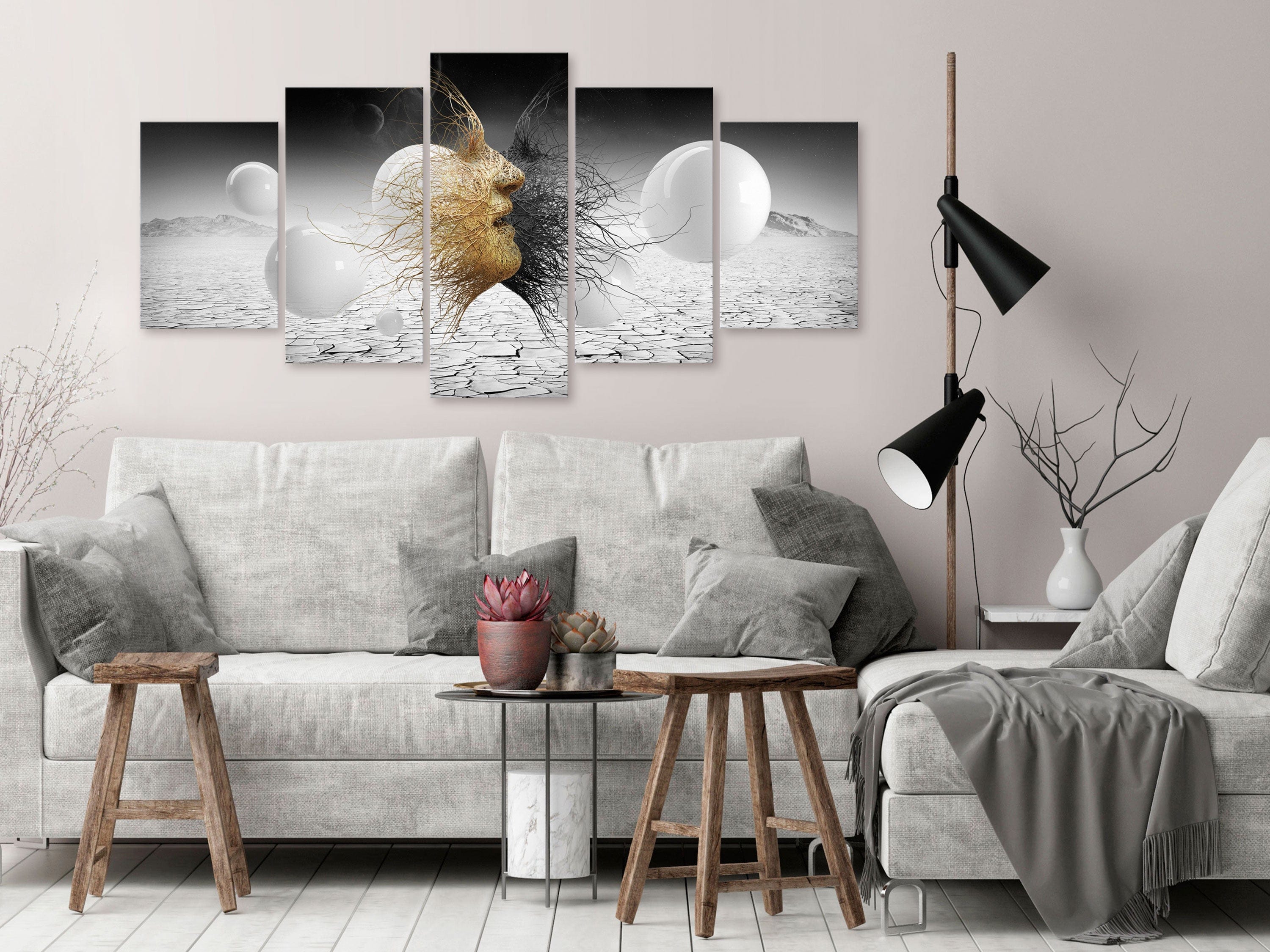 Kanva - Austās sejas (5 daļas), pelēkos toņos, 108294 Home Trends