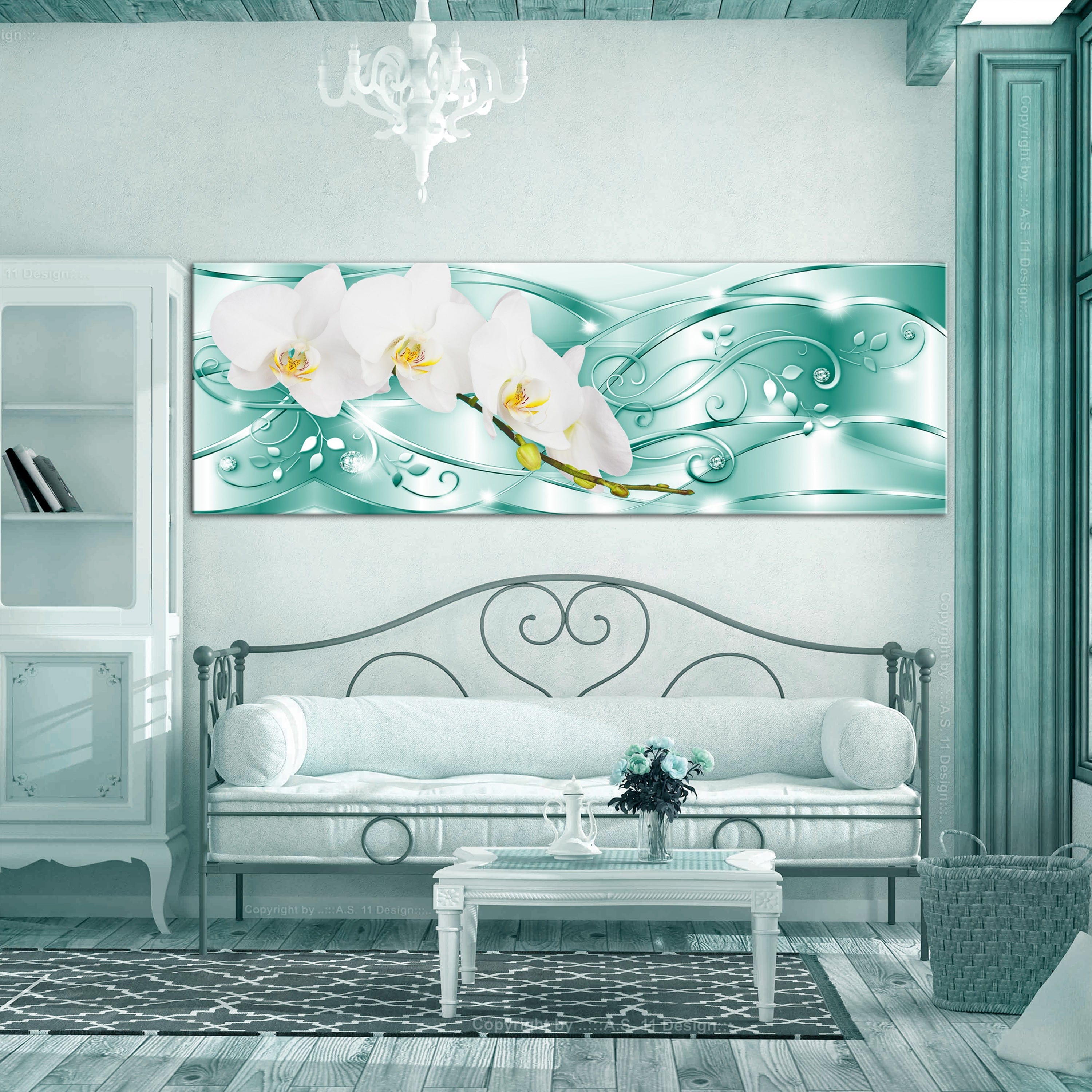 Glezna - Baltas orhidejas uz zilganzaļa fona (1 daļa) Home Trends