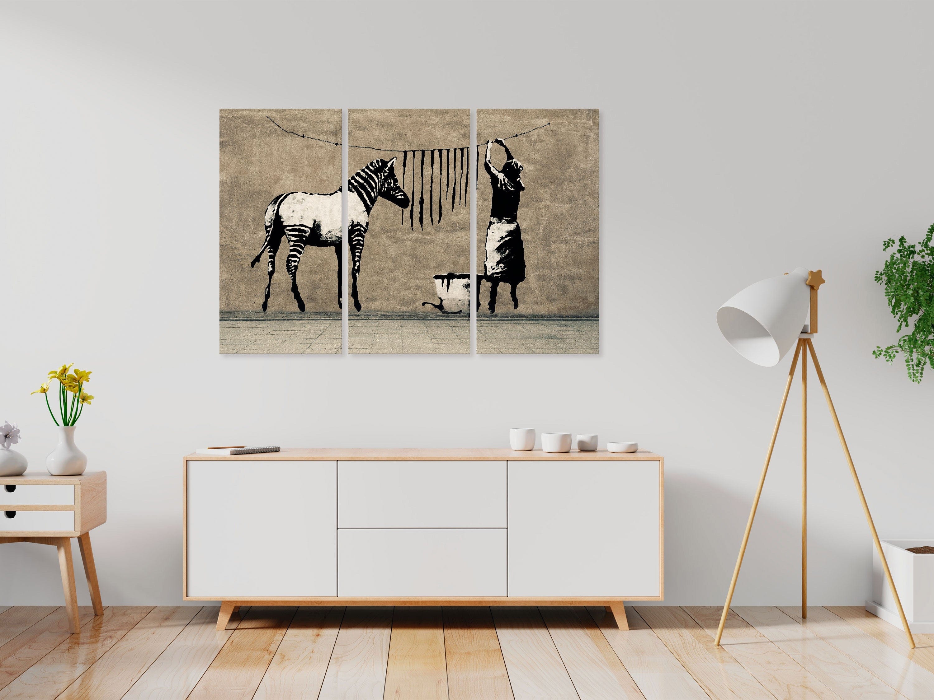 Glezna - Banksy_ Washing Zebra on Concrete (3 Parts) Home Trends