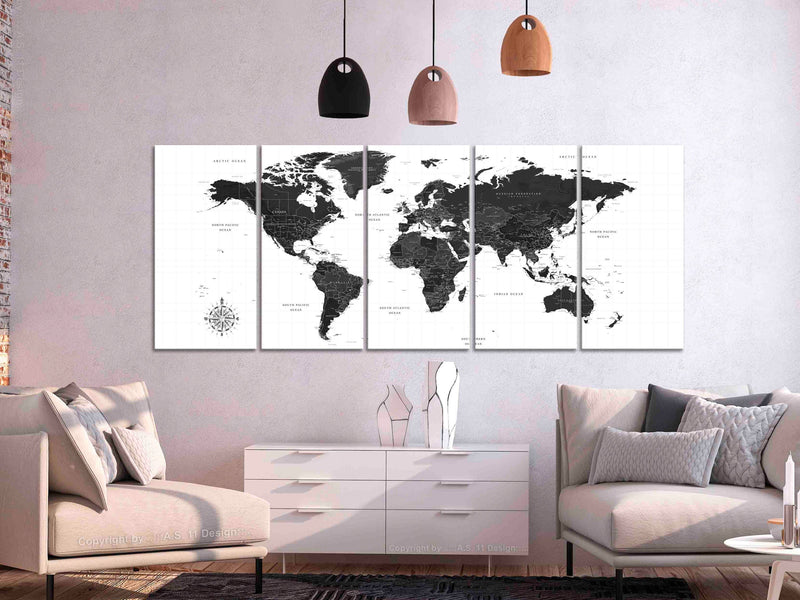 Glezna - Black and White Map (5 Parts) Narrow Home Trends