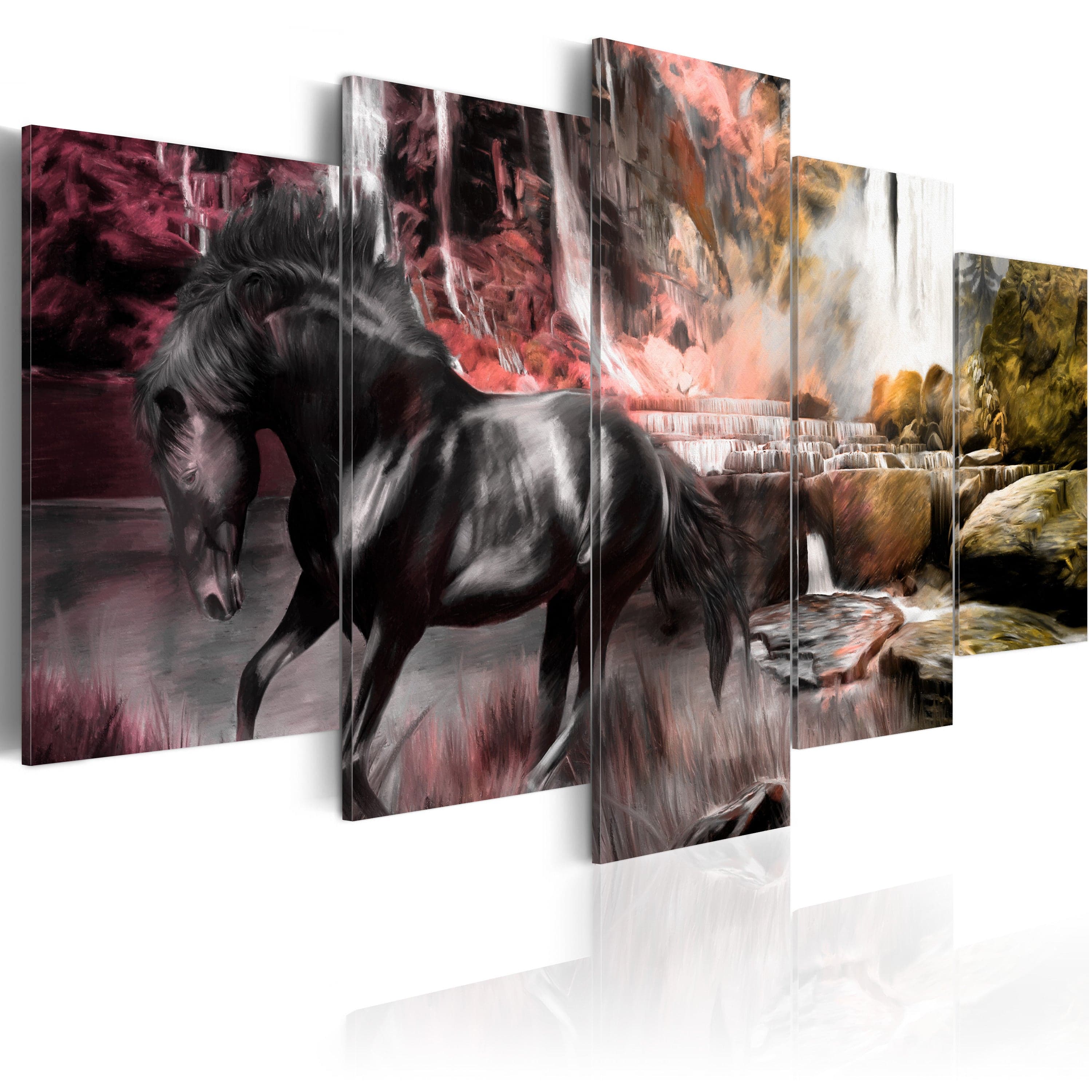 Glezna - Black horse on crimson sky background Home Trends