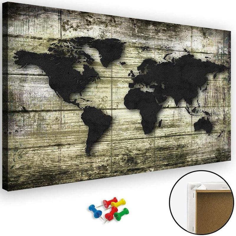 Kanva - Black World Map On The Boards  Home Trends DECO