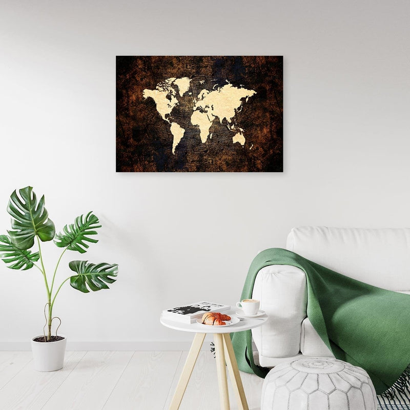 Kanva - Brown Map Of The World  Home Trends