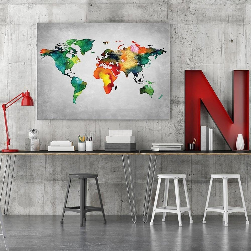 Kanva - Colorful World Map On Concrete  Home Trends DECO
