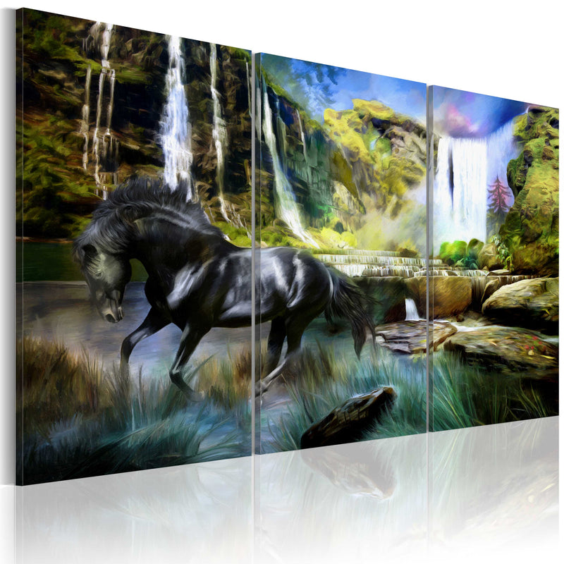 Kanva - Horse on the sky-blue waterfall background Home Trends