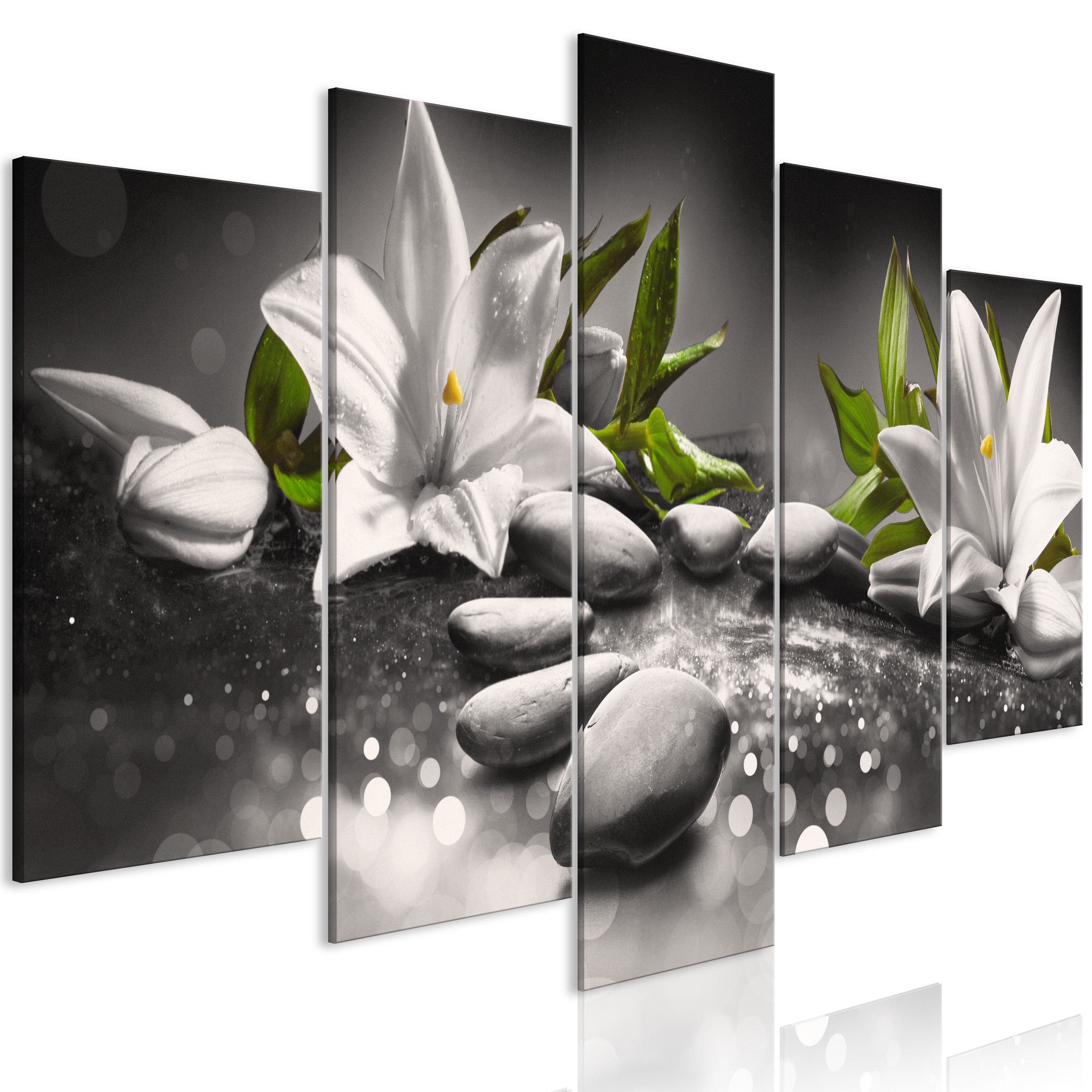 Glezna - Lilijas un akmeņi (5 daļas) horizontāla, pelēka Home Trends