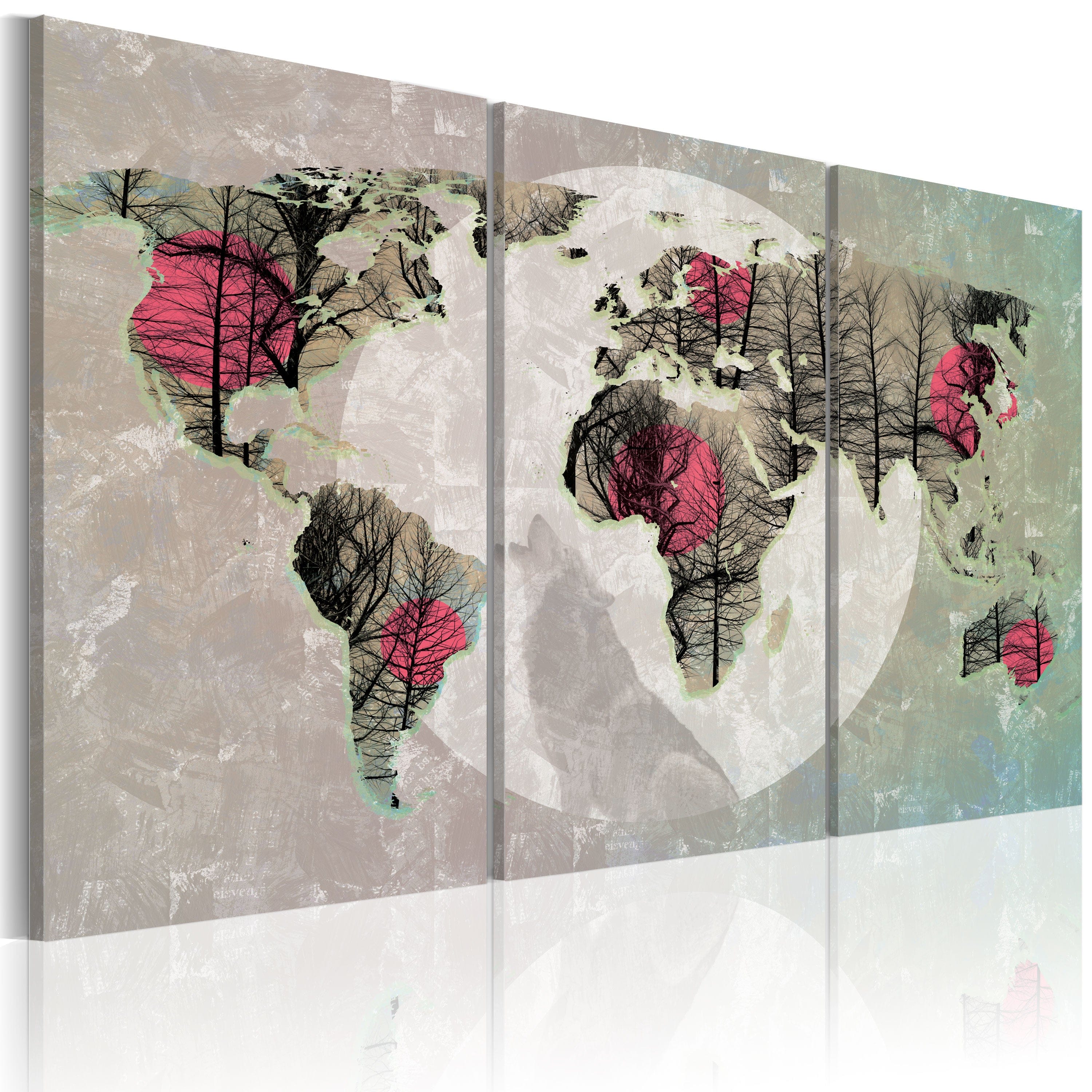 Glezna - Map of the World_ Full moon - triptych Home Trends