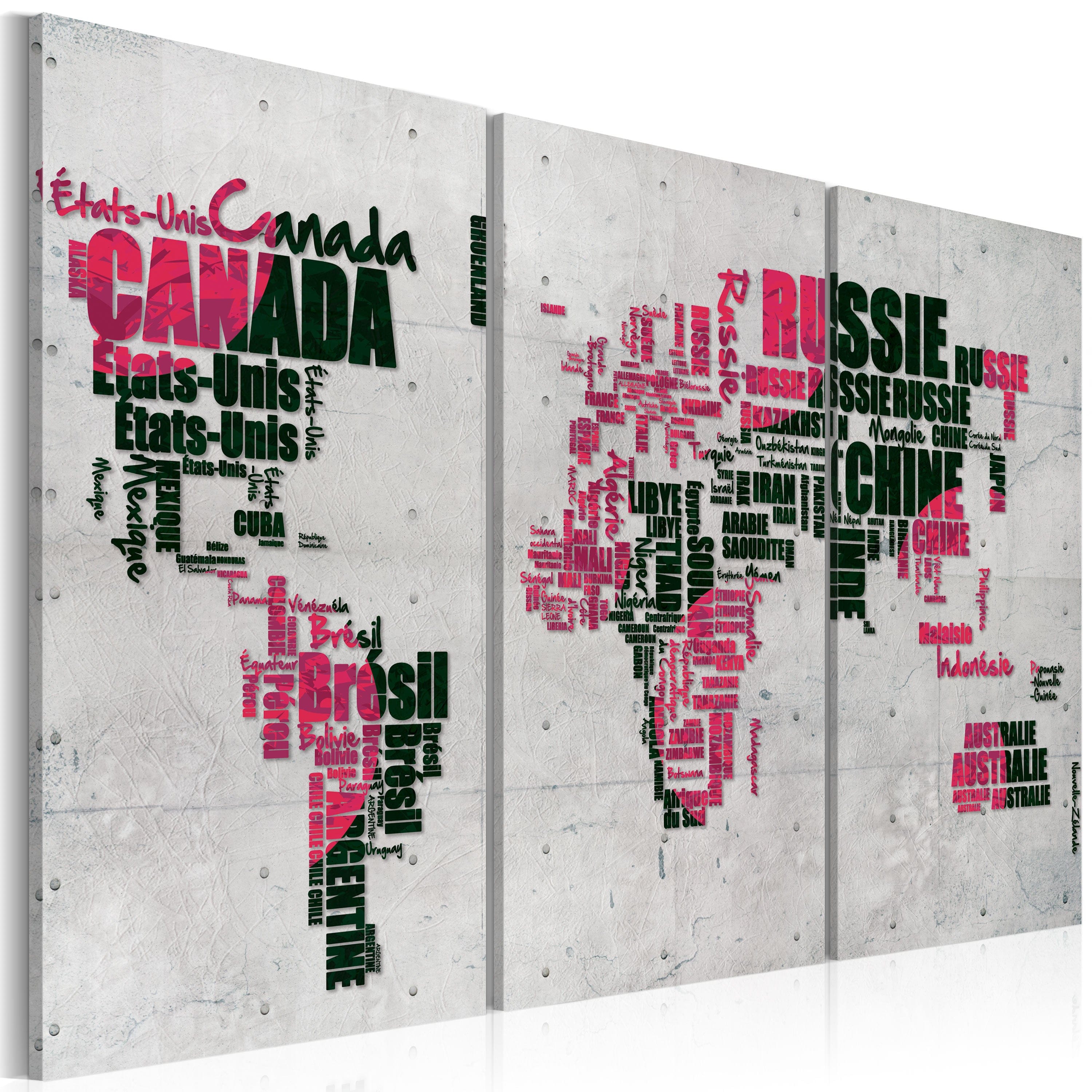 Glezna - Map of the World (French language) - triptych Home Trends