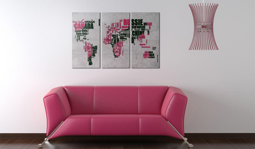Glezna - Map of the World (French language) - triptych Home Trends