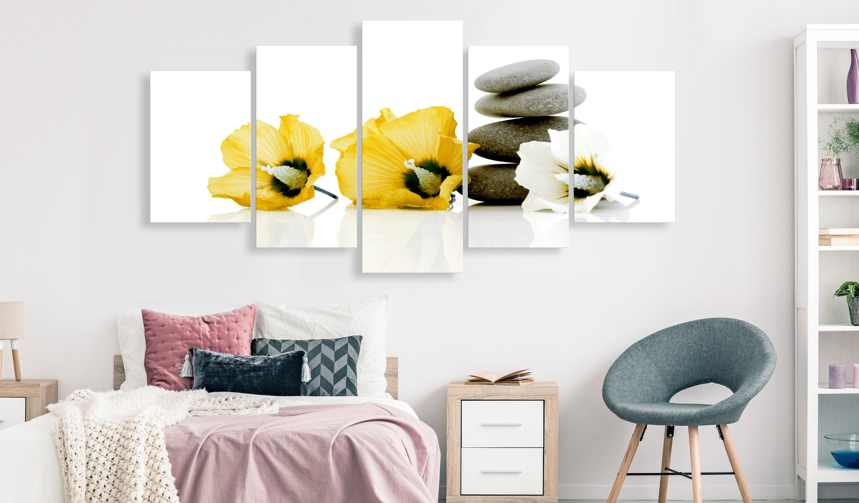 Glezna - Mierinošā malva (5 daļas) dzeltena, horizontāla Home Trends