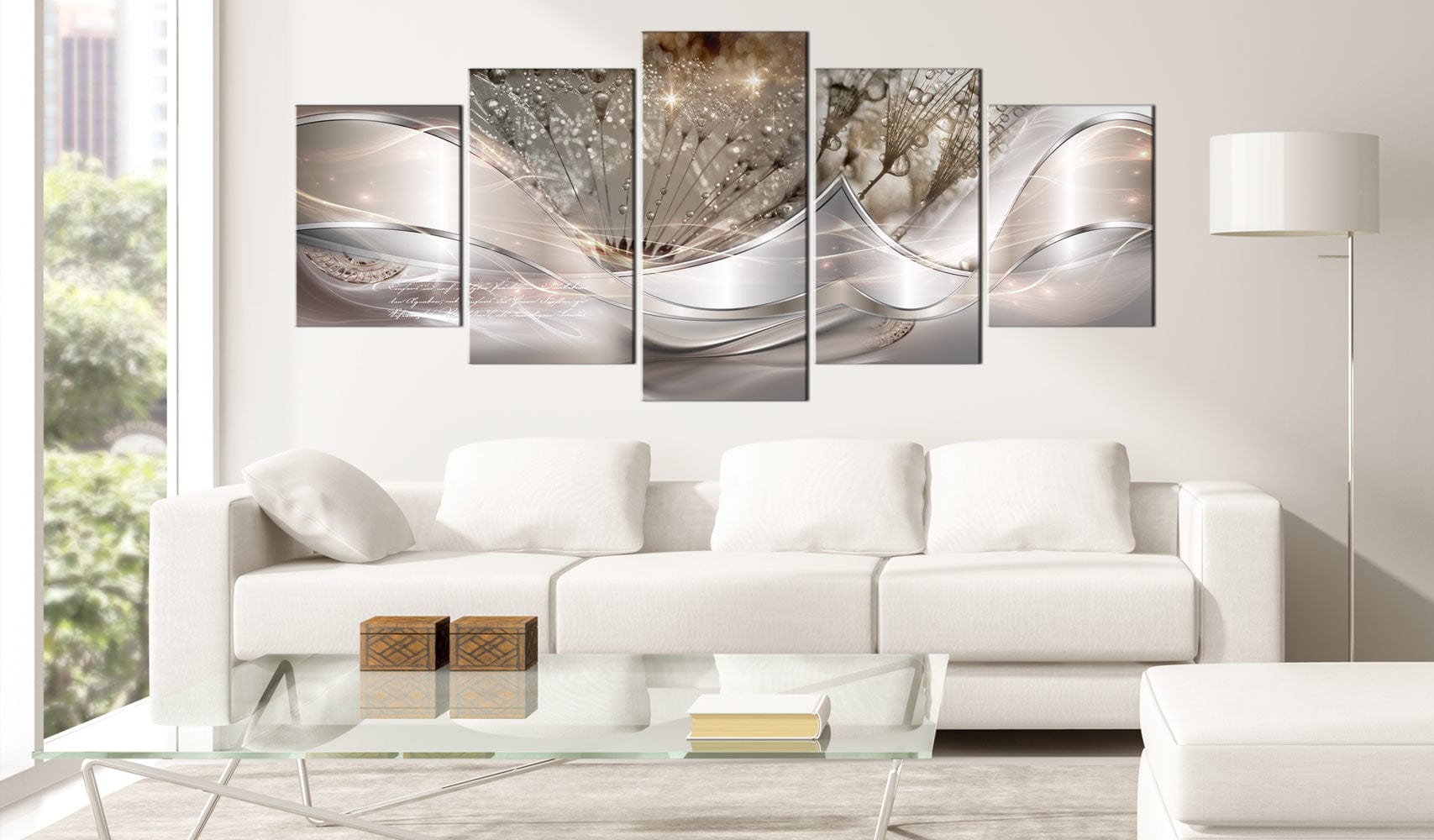 Glezna - Modern Dandelions (5 Parts) Beige Wide 225x100 Home Trends